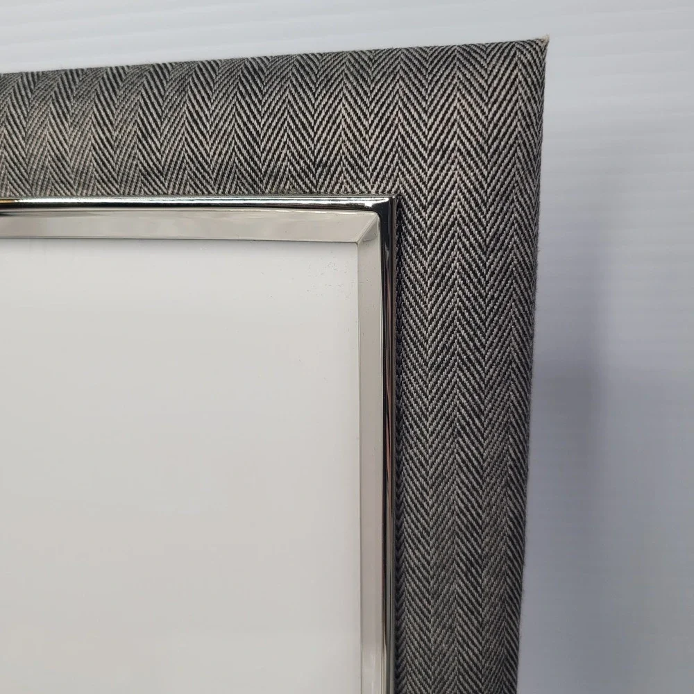 Pottery Barn Picture Frame 5x7 Herringbone Fabric Silver Trim NEW